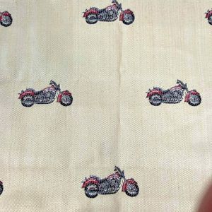 Upholstery Fabric Remnant Motorcycle Motif Embroidered Cream Cut Size 54"Wx60"L